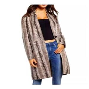 Blank NYC. Brown Tan Faux Fur Suede Snakeskin Animal Print Duster Trench Coat